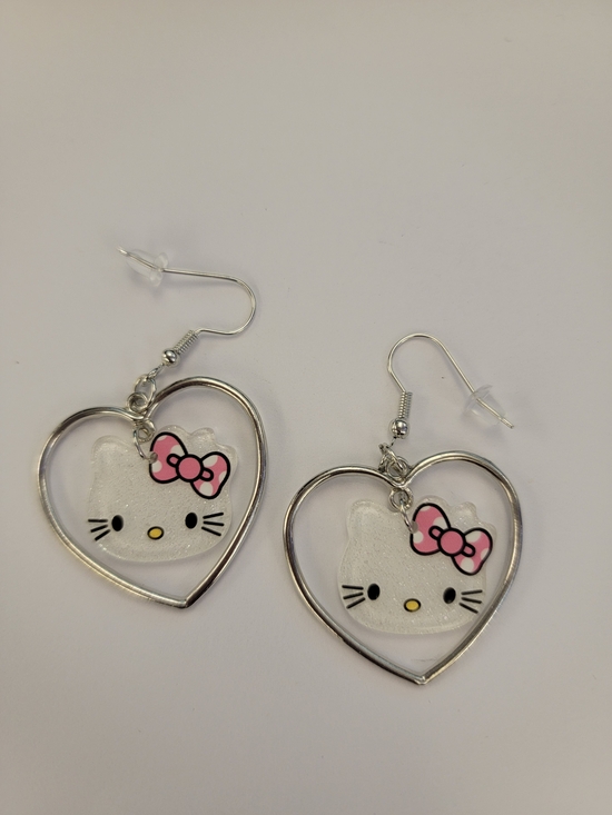 Hello Kitty Jewelry - Hello Kitty Silver Heart Earrings with Pink Bows